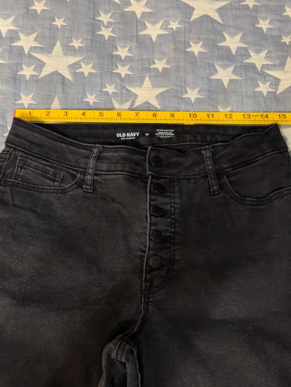 Old Navy Black Xtra High-Rise Button-Fly Rock ⭐ Skinny Secret Smooth Pockets 12